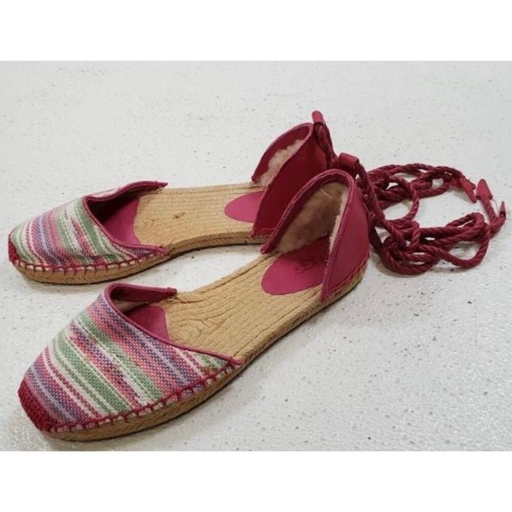 UGG Espadrille Multicolor With Pink Leather Shearling Sandal - Comfortable Style - Picture 2 of 7